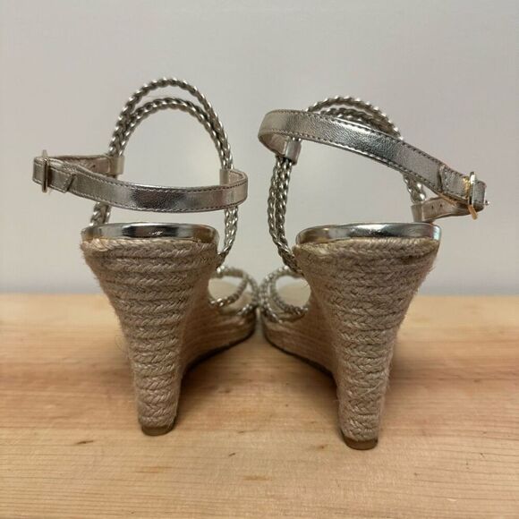 Michael Kors Palm Beach Sandal Silver Boho Wedges Sz 8 - Picture 5 of 8